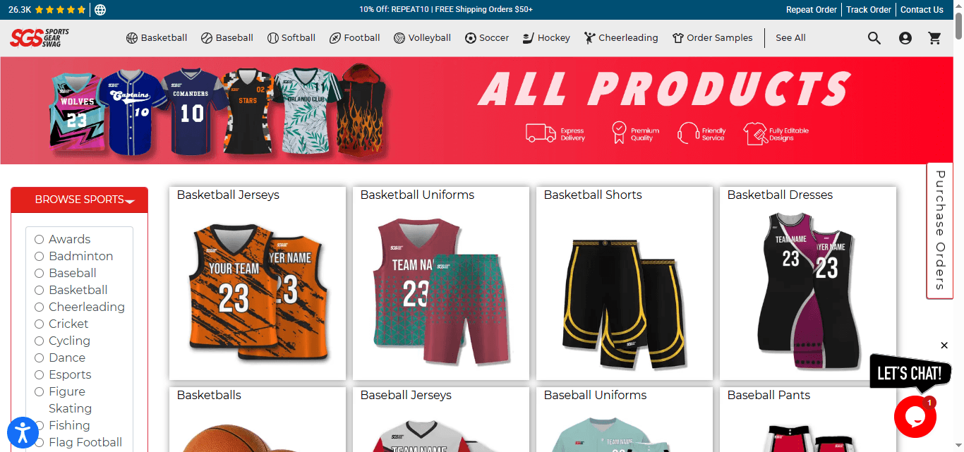 Sports Gear Swag - Professional software development project showcasing React, Node.js, Stripe, MongoDB